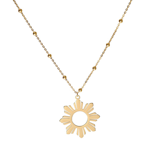 Philippine Sun Statement Pendant Necklace with Beaded Chain