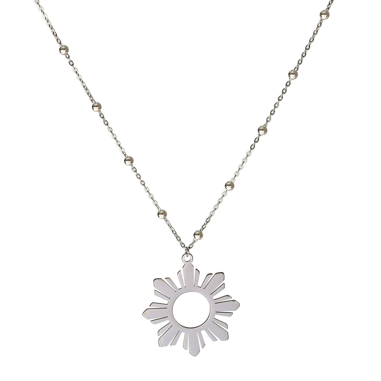 Philippine Sun Statement Pendant Necklace with Beaded Chain