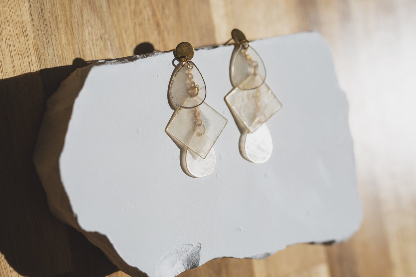 Handcrafted Geometric Capiz Shell Statement Earrings