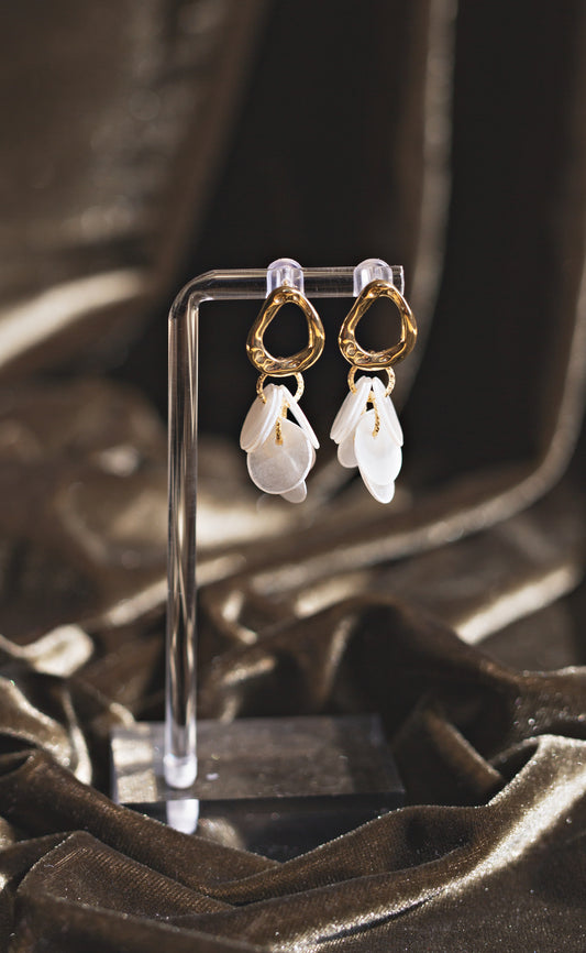Handcrafted Organic Gold & Capiz Shell Chandelier Earrings