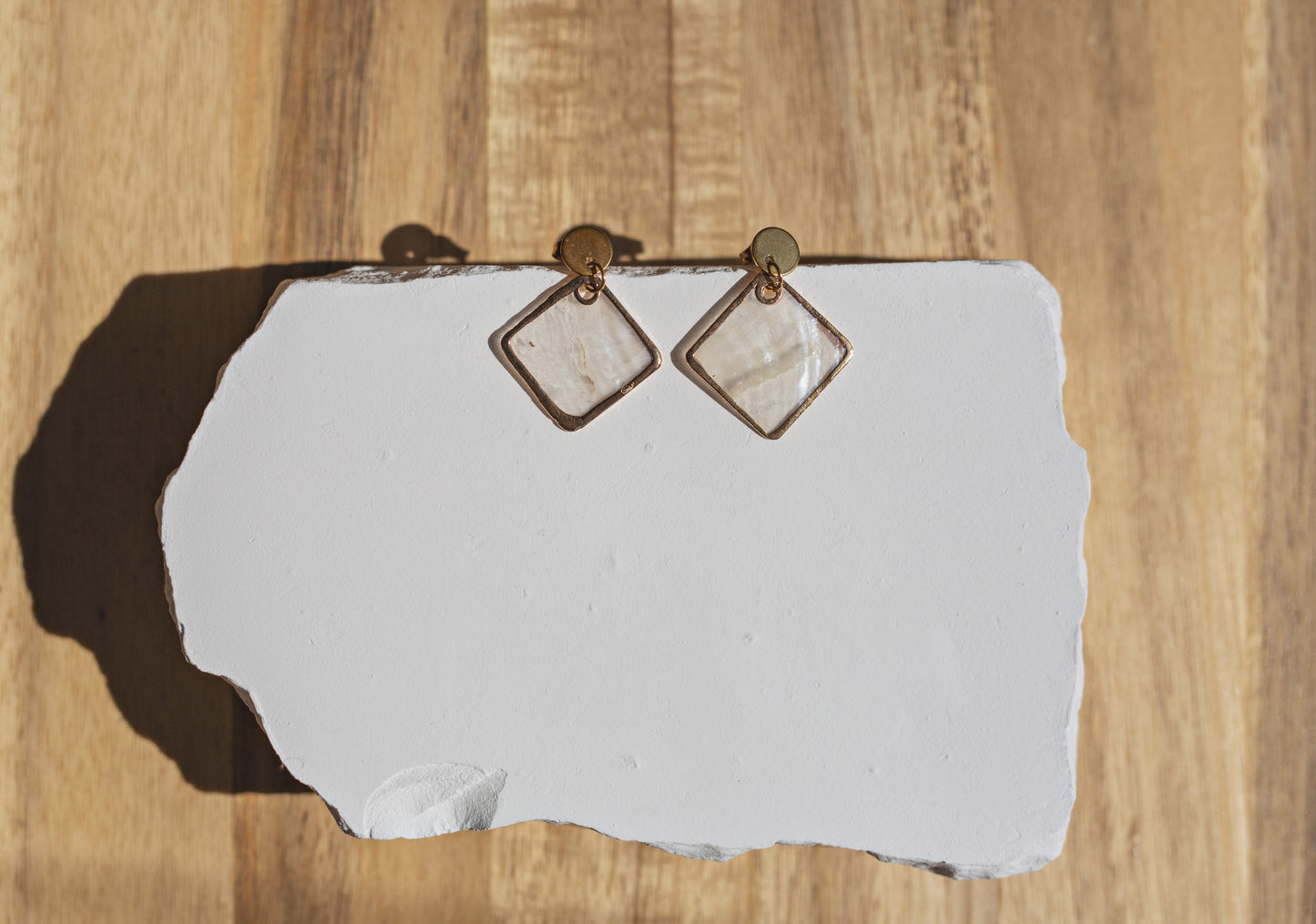 Handcrafted Gold Disc Stud Capiz Shell Drop Earrings