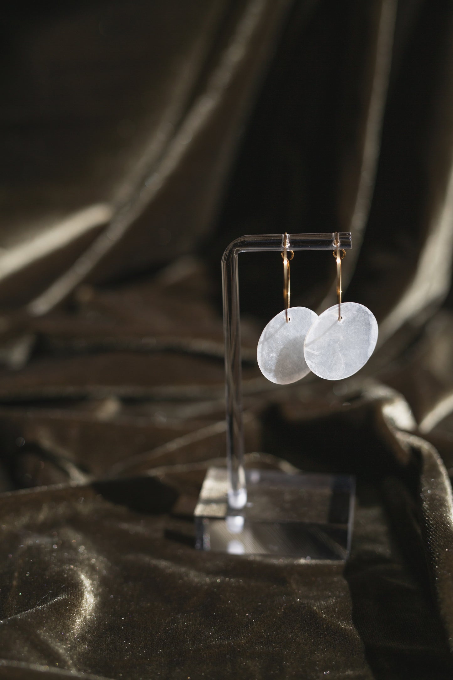 Handcrafted Threaded Round Capiz Shell Hoop Earrings