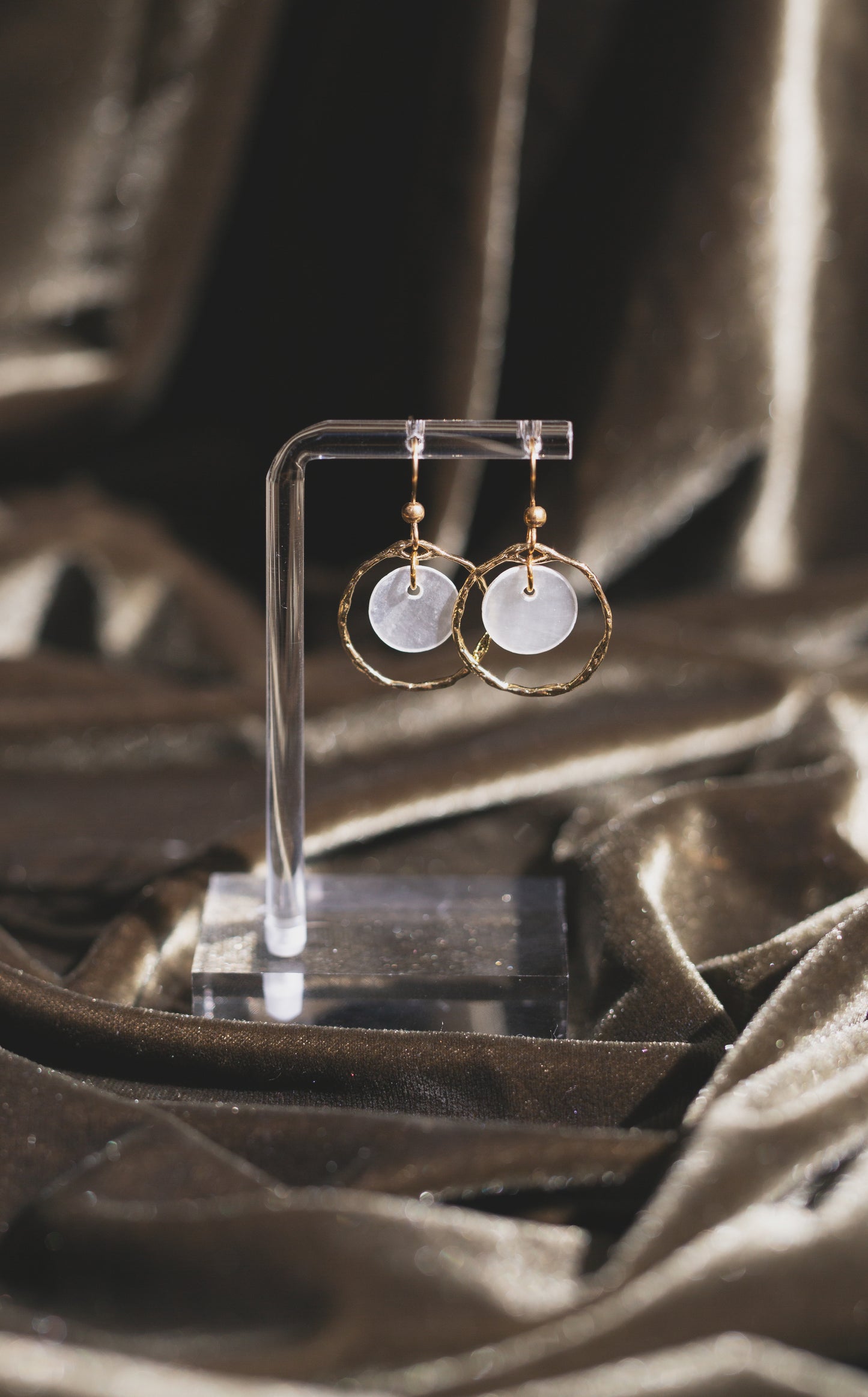 Handcrafted Textured Gold Hoop Capiz Shell Earrings