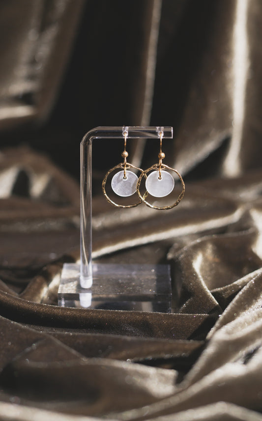 Handcrafted Textured Gold Hoop Capiz Shell Earrings