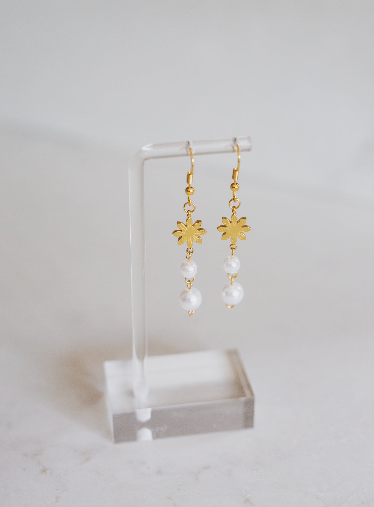 Dainty Philippine Sun and Pearl Dangle Earrings