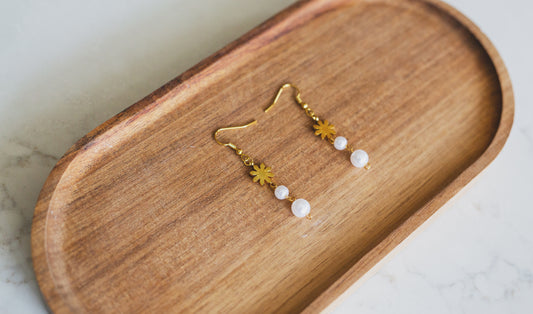 Dainty Philippine Sun and Pearl Dangle Earrings